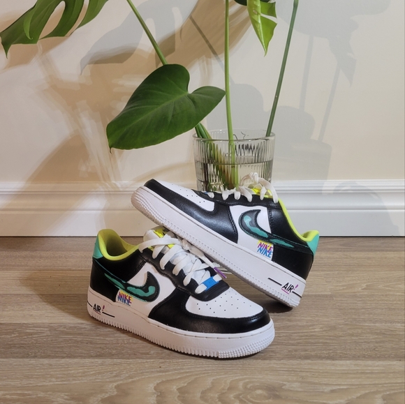 Black and White Nike Airforce Sneakers with Neon Accents - Picture 3 of 9